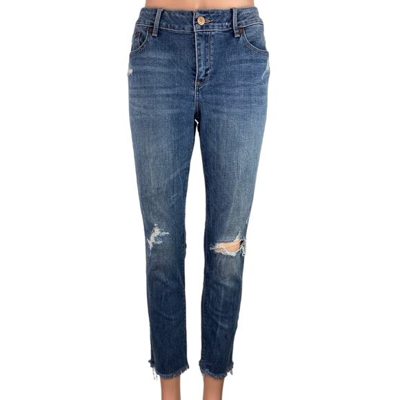 Lucky Brand Blue Medium Wash Distressed Denim Mid Rise Skinny Jeans Size 8/29 - Picture 1 of 6